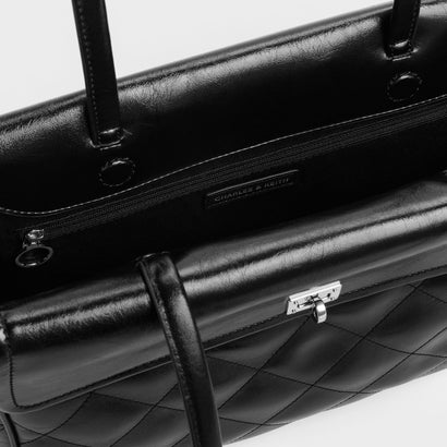 チャールズ アンド キース CHARLES & KEITH Apfra アップフラ キルト トートバッグ （Noir）｜詳細画像
