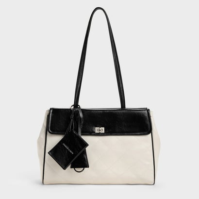 チャールズ アンド キース CHARLES & KEITH Apfra アップフラ キルト トートバッグ （Multi Cream）｜詳細画像