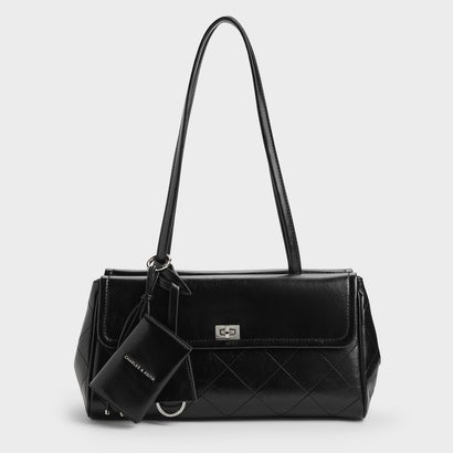 チャールズ アンド キース CHARLES & KEITH Apfra アップフラ キルト エロンゲーテッド ショルダーバッグ （Noir）｜詳細画像