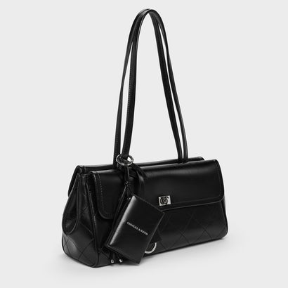 チャールズ アンド キース CHARLES & KEITH Apfra アップフラ キルト エロンゲーテッド ショルダーバッグ （Noir）｜詳細画像