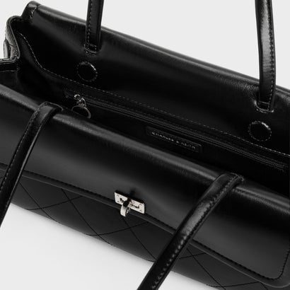 チャールズ アンド キース CHARLES & KEITH Apfra アップフラ キルト エロンゲーテッド ショルダーバッグ （Noir）｜詳細画像