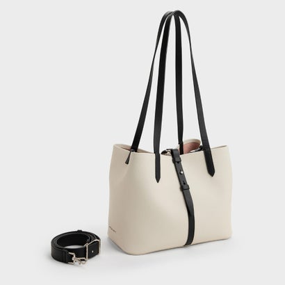 チャールズ アンド キース CHARLES & KEITH Beryl ベリル ツートーン ベルト バケットバッグ （Multi Cream）｜詳細画像