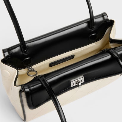チャールズ アンド キース CHARLES & KEITH Apfra ミニアップフラ キルト トートバッグ （Multi Cream）｜詳細画像