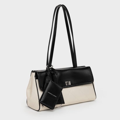 チャールズ アンド キース CHARLES & KEITH Apfra アップフラ キルト エロンゲーテッド ショルダーバッグ （Multi Cream）｜詳細画像