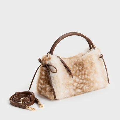 チャールズ アンド キース CHARLES & KEITH Hazel ヘーゼル ディアプリント ボウ トップハンドルバッグ （Animal Print Brown）｜詳細画像