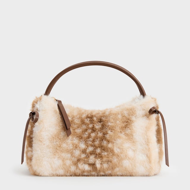 Hazel ヘーゼル ディアプリント ボウ トップハンドルバッグ （Animal Print Brown）