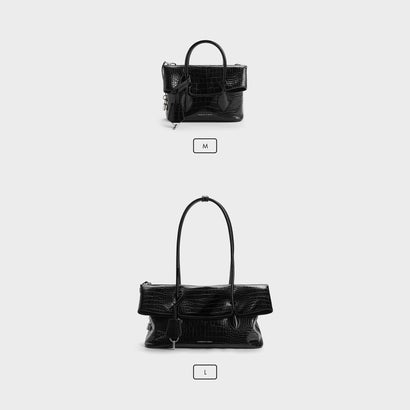 Aveline アヴェリン フロントフラップ ショルダーバッグ （Black Croco）｜詳細画像