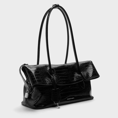 Aveline アヴェリン フロントフラップ ショルダーバッグ （Black Croco）｜詳細画像