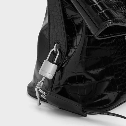 Aveline アヴェリン フロントフラップ ショルダーバッグ （Black Croco）｜詳細画像
