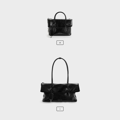 Aveline アヴェリーヌ フロントフラップ クロスボディバッグ （Black Croco）｜詳細画像