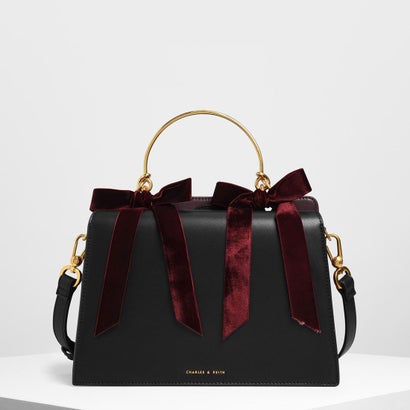 CHARLES & KEITH ベルベットボウディテール トップハンドルバッグ 【再 