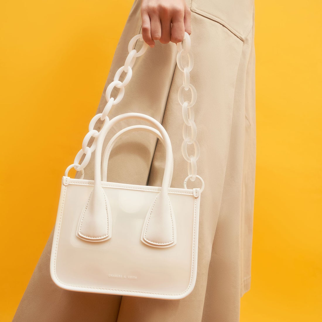 チェーンリンク ダブルハンドルバッグ / Chain Link Double Handle Bag （White）