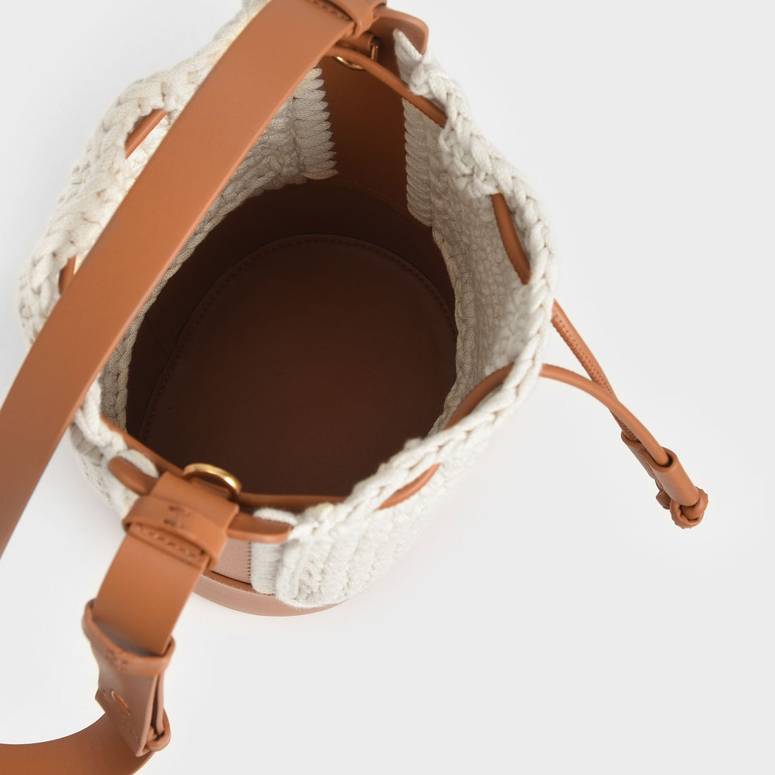 クロシェ ドローストリングバケツバッグ / Crochet Drawstring Bucket Bag （Cognac）