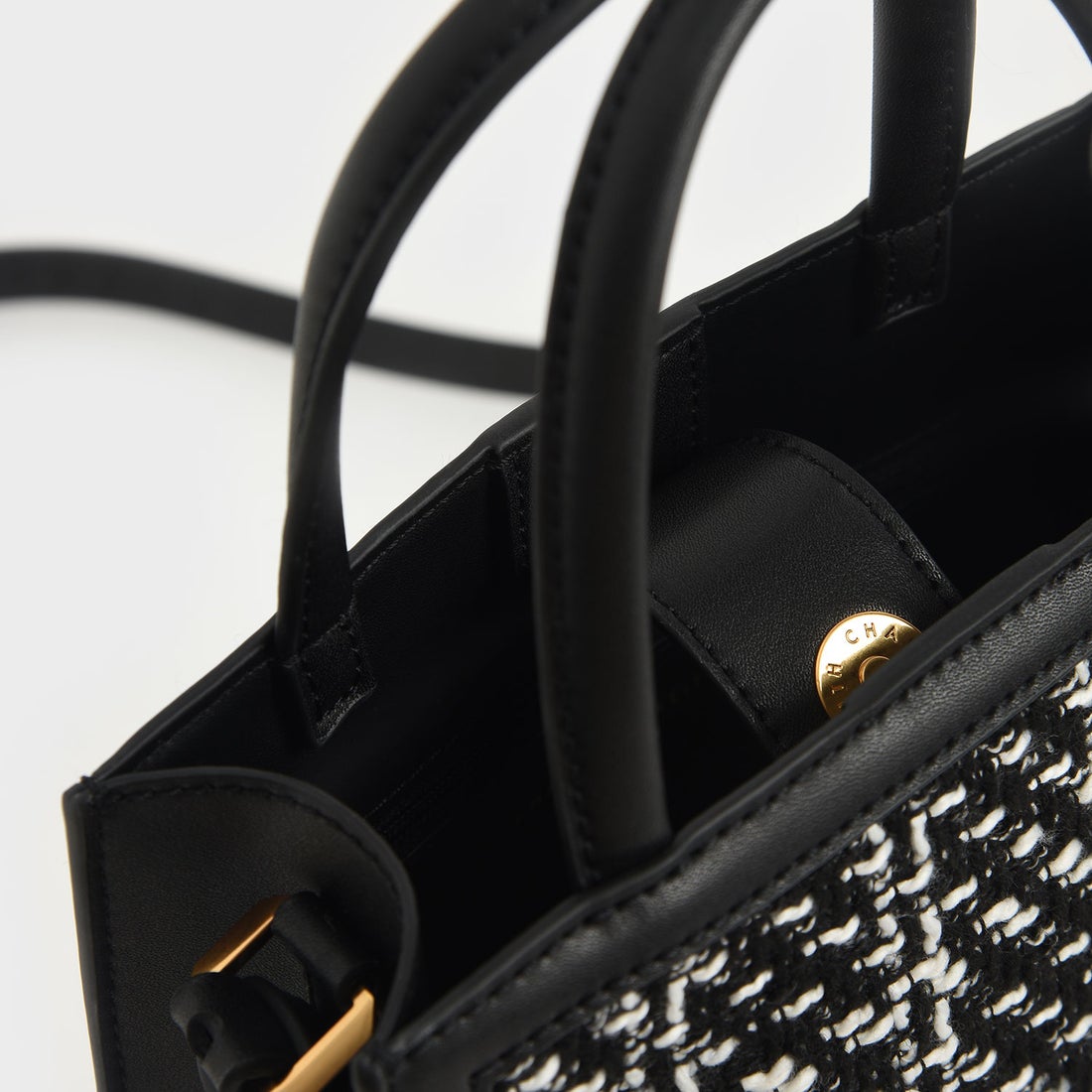 CHARLES & KEITH ウーブンツイード トートバッグ （Black 