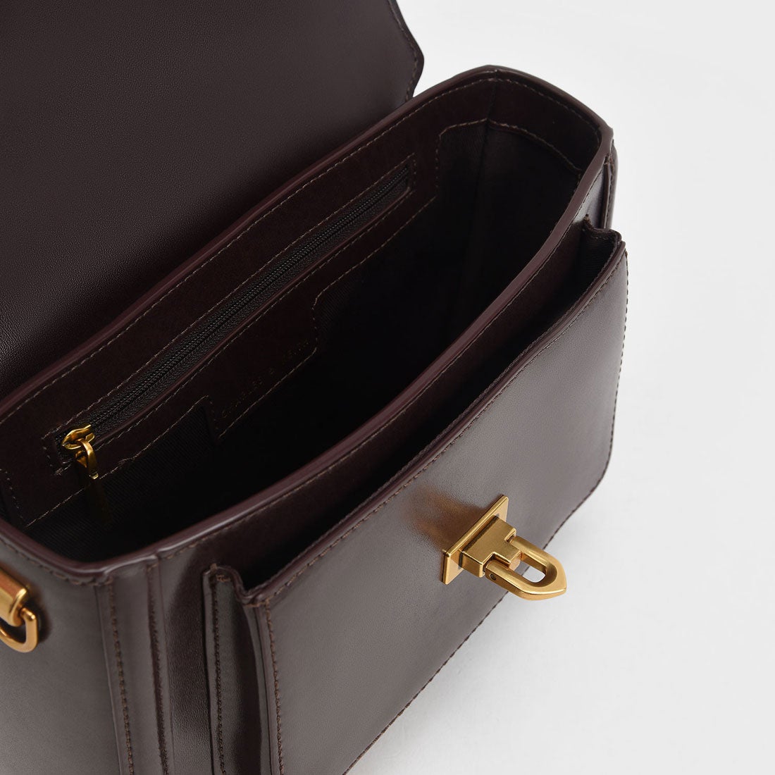 CHARLES & KEITH エノラ チェーンハンドルサッチェルバッグ （DarkOak