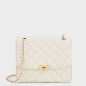 【2022 SPRING 新作】キルテッドプッシュロック クラッチバッグ / Quilted Push-Lock Clutch Bag （Cream）