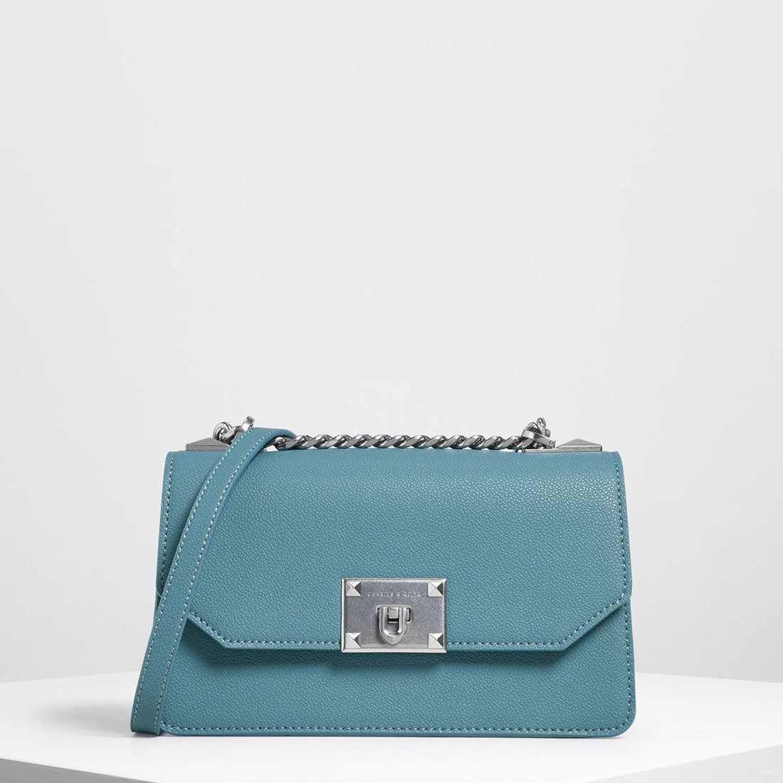 CHARLES & KEITH メタルプッシュロック クロスボディバッグ （Teal 