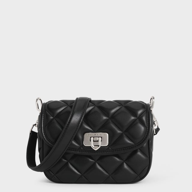 CHARLES & KEITH Cressida クレシダ キルトクロスボディバッグ （Black 