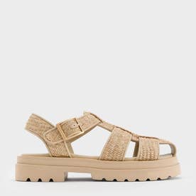 CHARLES & KEITH ラフィア ケージサンダル （Taupe） -waja bazar