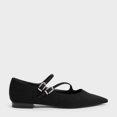 チャールズ アンド キース CHARLES & KEITH クリスタルバックル ダブルストラップ メリージェーン （Black Textured）｜詳細画像