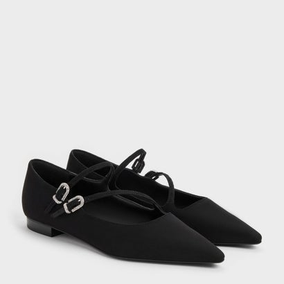 チャールズ アンド キース CHARLES & KEITH クリスタルバックル ダブルストラップ メリージェーン （Black Textured）｜詳細画像