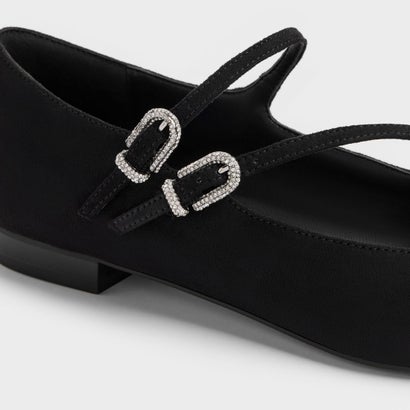 チャールズ アンド キース CHARLES & KEITH クリスタルバックル ダブルストラップ メリージェーン （Black Textured）｜詳細画像