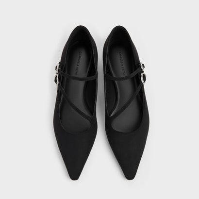 チャールズ アンド キース CHARLES & KEITH クリスタルバックル ダブルストラップ メリージェーン （Black Textured）｜詳細画像