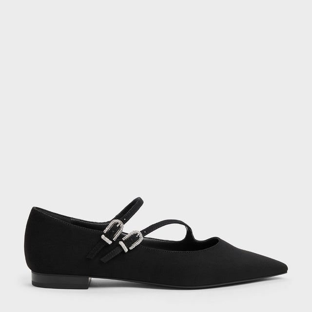 クリスタルバックル ダブルストラップ メリージェーン （Black Textured）