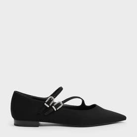 クリスタルバックル ダブルストラップ メリージェーン （Black Textured）