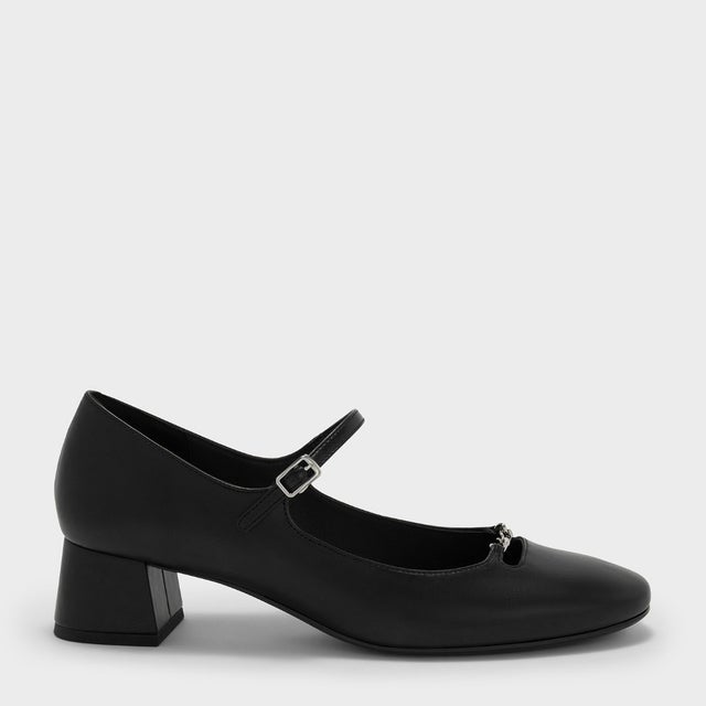 Shila シーラ チェーン メリージェーン パンプス （Black）