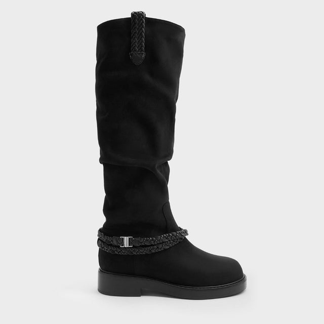Franca フランカ ブレイデッドストラップ ロングブーツ （Black Textured）