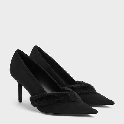 チャールズ アンド キース CHARLES & KEITH Emila エミラ ファートリム ポインテッド パンプス （Black Textured）｜詳細画像