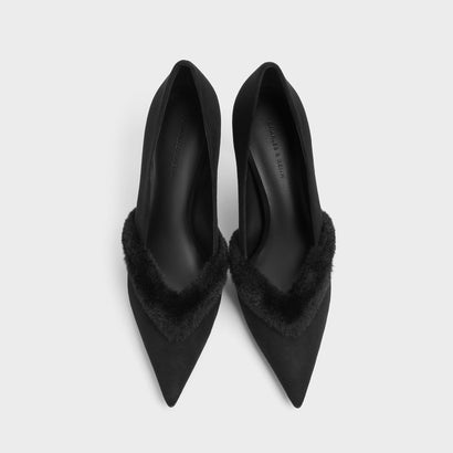 チャールズ アンド キース CHARLES & KEITH Emila エミラ ファートリム ポインテッド パンプス （Black Textured）｜詳細画像