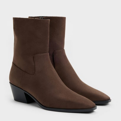 チャールズ アンド キース CHARLES & KEITH テーパード アンクルブーツ （Dark Brown Textured）｜詳細画像