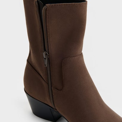 チャールズ アンド キース CHARLES & KEITH テーパード アンクルブーツ （Dark Brown Textured）｜詳細画像