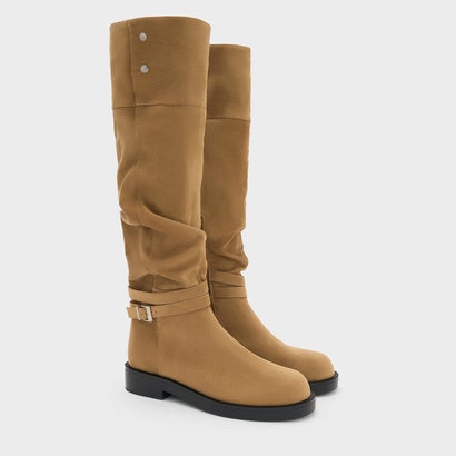 チャールズ アンド キース CHARLES & KEITH Ellis エリス ルーチドバックル フォールドオーバー サイハイブーツ （Camel）｜詳細画像