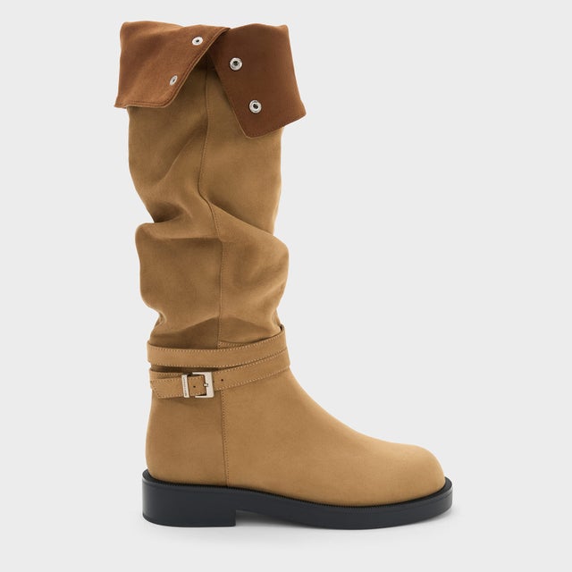 Ellis エリス ルーチドバックル フォールドオーバー サイハイブーツ （Camel）