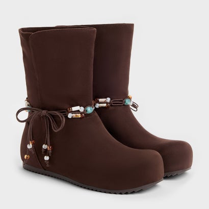 チャールズ アンド キース CHARLES & KEITH Franca フランカ ビーズ フラットフォームブーツ （Dark Brown Textured）｜詳細画像