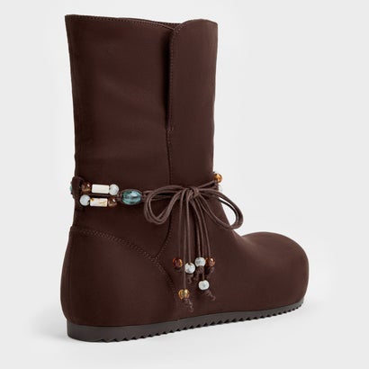 チャールズ アンド キース CHARLES & KEITH Franca フランカ ビーズ フラットフォームブーツ （Dark Brown Textured）｜詳細画像