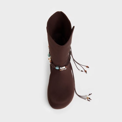 チャールズ アンド キース CHARLES & KEITH Franca フランカ ビーズ フラットフォームブーツ （Dark Brown Textured）｜詳細画像