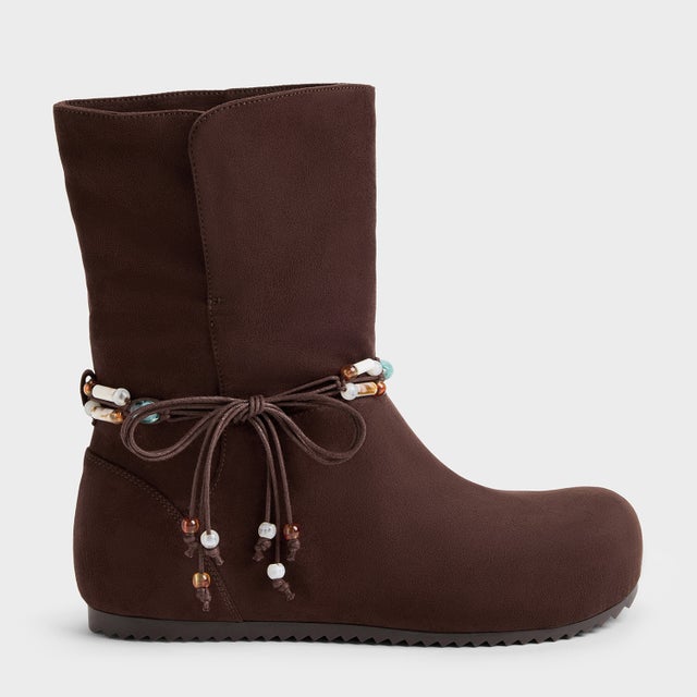 Franca フランカ ビーズ フラットフォームブーツ （Dark Brown Textured）