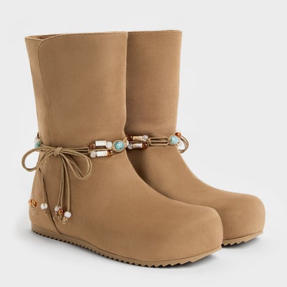 チャールズ アンド キース CHARLES & KEITH Franca フランカ ビーズ フラットフォームブーツ （Sand）｜詳細画像