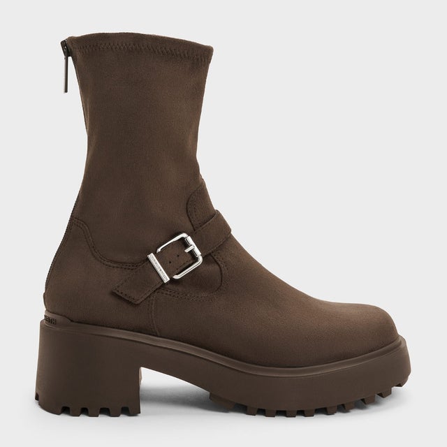 Evan エヴァン プラットフォーム アンクルブーツ （Dark Brown Textured）