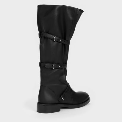 チャールズ アンド キース CHARLES & KEITH トリプルストラップ ロングブーツ （Black）｜詳細画像