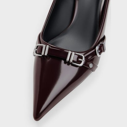 チャールズ アンド キース CHARLES & KEITH Aira アイラ バックルストラップ キトゥンヒー （Burgundy）｜詳細画像