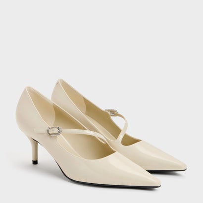 チャールズ アンド キース CHARLES & KEITH アシンメトリック ストラップ パンプス  （Chalk）｜詳細画像