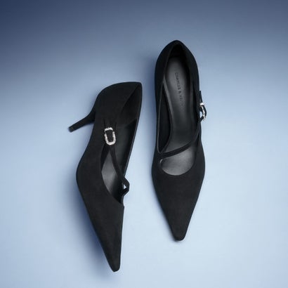 チャールズ アンド キース CHARLES & KEITH アシンメトリック ストラップ パンプス  （Black Textured）｜詳細画像