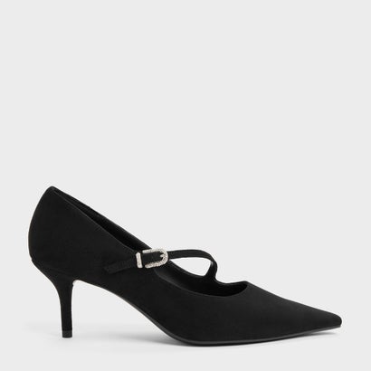 チャールズ アンド キース CHARLES & KEITH アシンメトリック ストラップ パンプス  （Black Textured）｜詳細画像