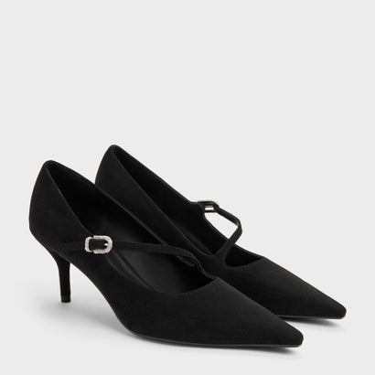 チャールズ アンド キース CHARLES & KEITH アシンメトリック ストラップ パンプス  （Black Textured）｜詳細画像