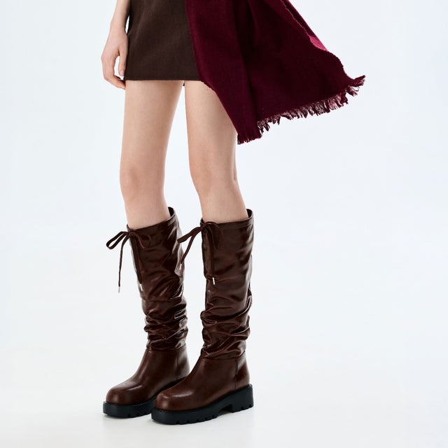 ルーシュド ドローストリング ロングブーツ （Dark Brown）